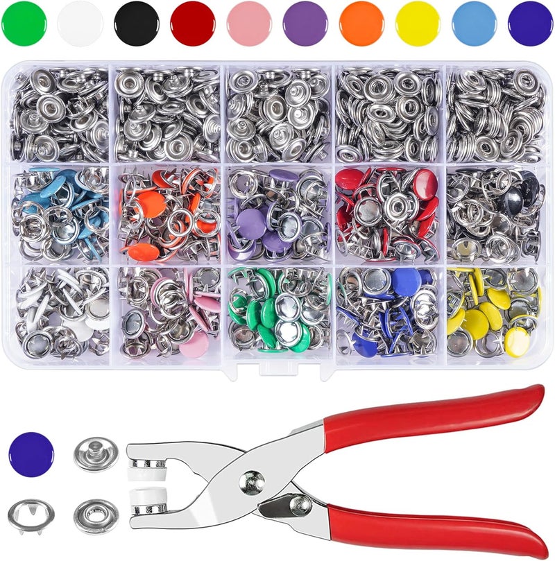 CHEPULA Craftsmanship DIY 200 Sets 3/8 Inch Metal Snaps Buttons with Fastener Pliers Press Tool Kit for for Sewing and Crafting (10 Colors,9.5mm) (Solid) - Image 1